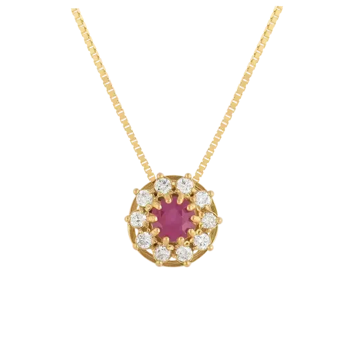 Gargantilha Redonda Rubi e Diamantes Ouro 18k 750
