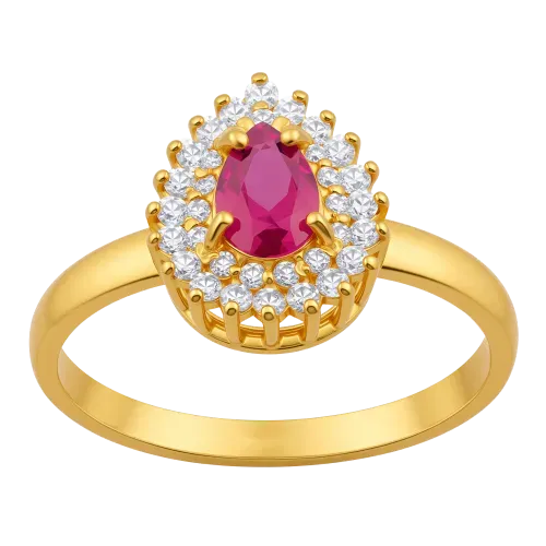 Anel Rubi Gota Diamantes Ouro 18k 750
