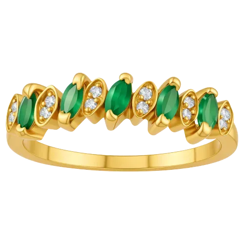Meia Aliança Esmeraldas e 12 Diamantes Ouro 18k 750
