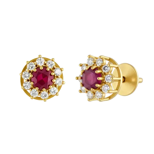 Brinco Redondo Rubis Diamantes Ouro 18k 750