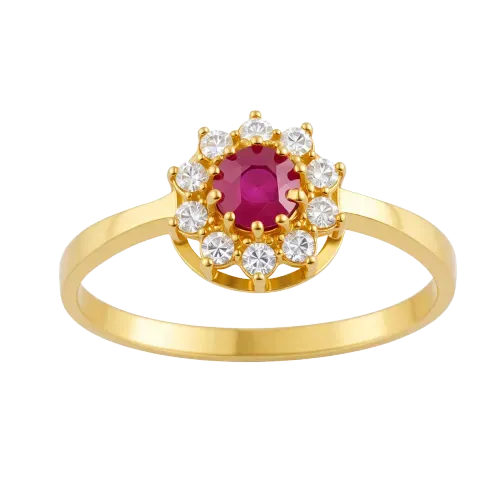 Anel Rubi Redondo Diamantes Ouro 18k 750