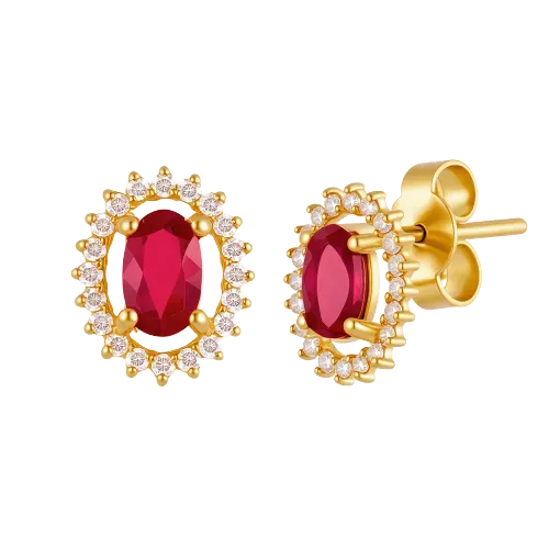 Brinco Rubi Oval Diamantes Ouro 18k 750