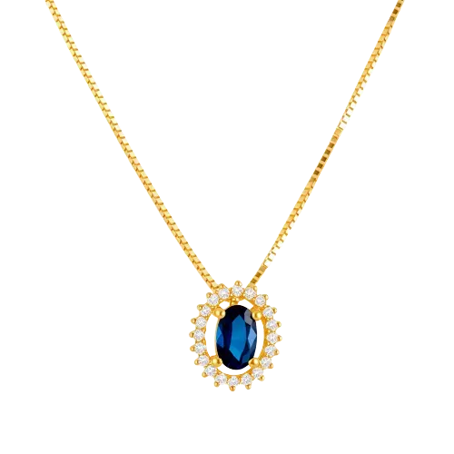 Gargantilha Safira Oval e Diamantes Ouro 18k 750