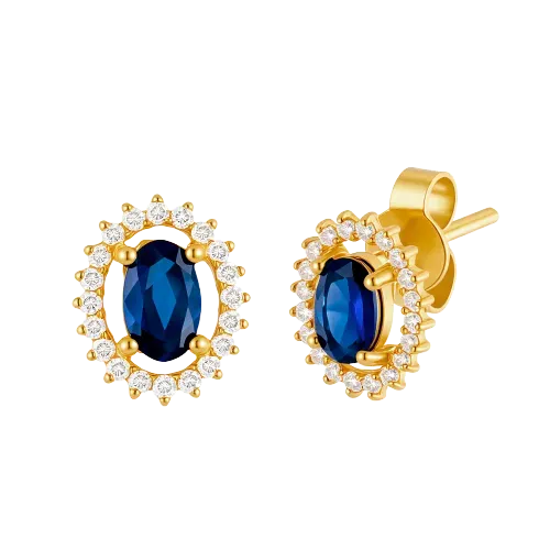 Brinco Safira Oval Diamantes Ouro 18k 750