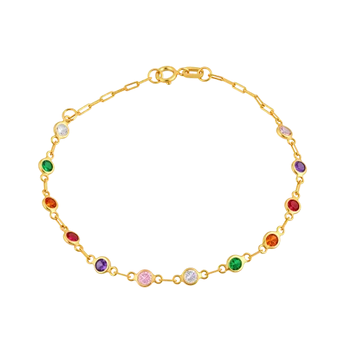 Pulseira Infantil Zircônias Coloridas Ouro 18k 750