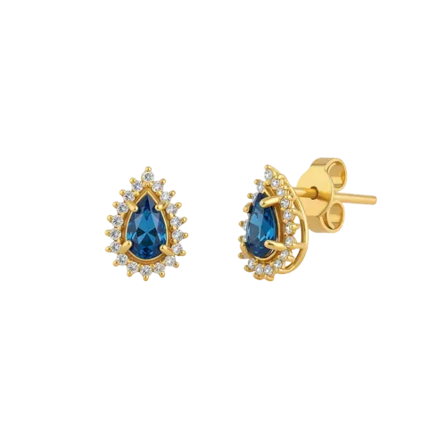 Brinco Safira Gota Diamantes Ouro 18k 750