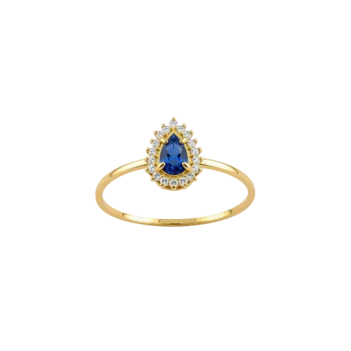 Anel Safira Gota Diamantes Ouro 18k 750