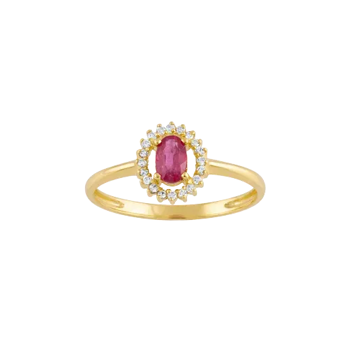 Anel Rubi Oval Diamantes Ouro 18k 750